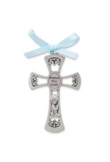 Dicksons Pewter Crib Cross with Praying Boy and Blue Ribbon