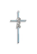 McVan Silver-tone Metal Praying Boy Blue Enamel Wall Cross