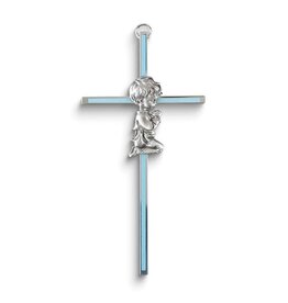 McVan Silver-tone Metal Praying Boy Blue Enamel Wall Cross