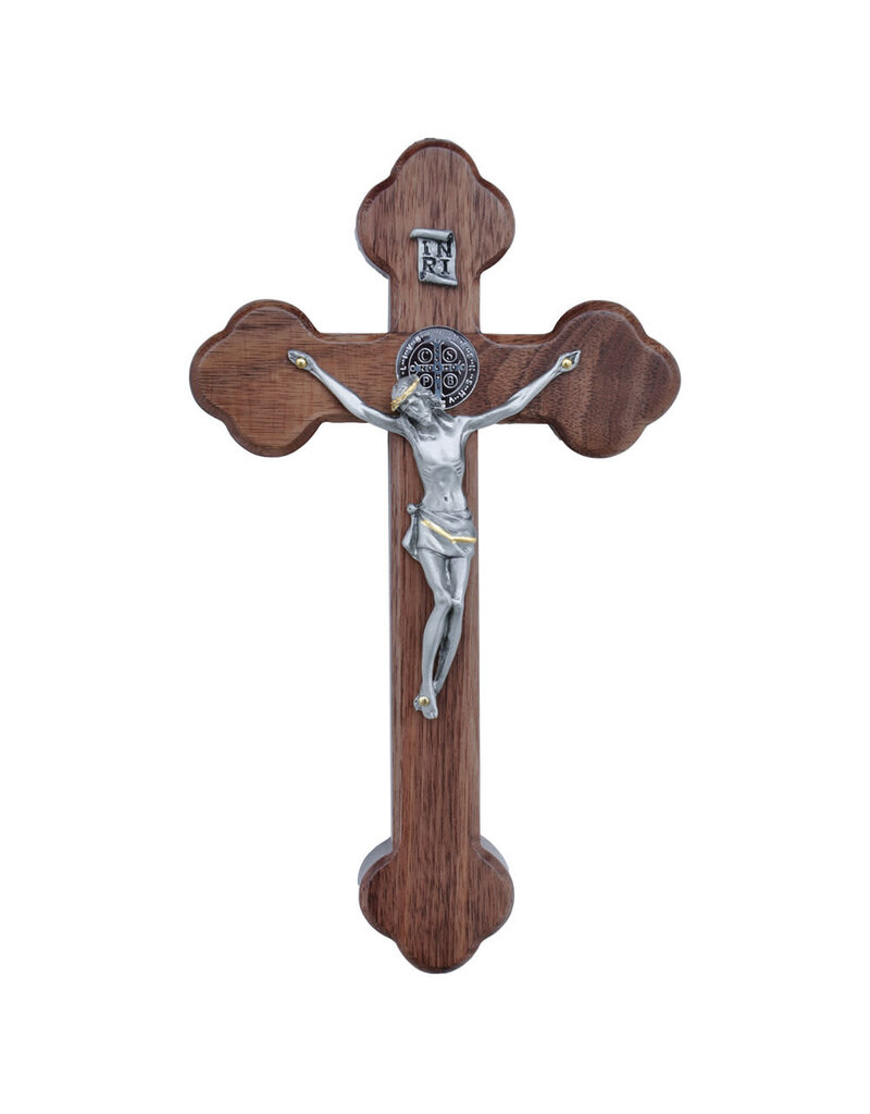 Sine Cera 8″ Walnut St. Benedict Wall Crucifix