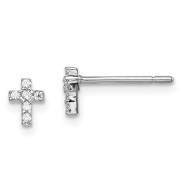 Sterling Silver Rhodium-plated Madi K CZ Children's Cross Post Earrings