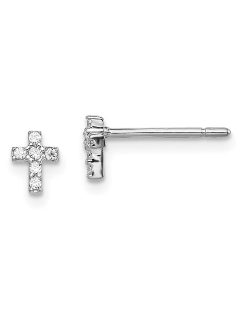 Sterling Silver Rhodium-plated Madi K CZ Children's Cross Post Earrings
