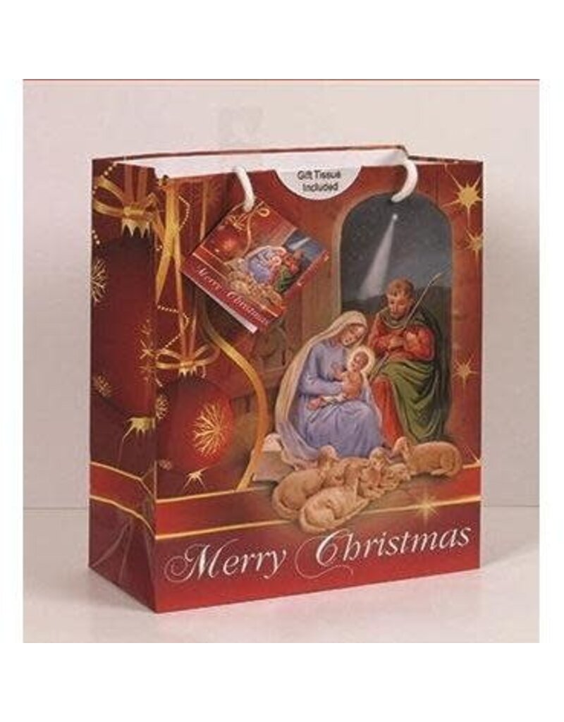 Lumen Mundi Medium Red Christmas Nativity Gift Bag with Tissue