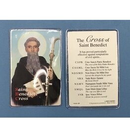 Lumen Mundi Saint Benedict Laminated Prayer Card with Silver tone Cross