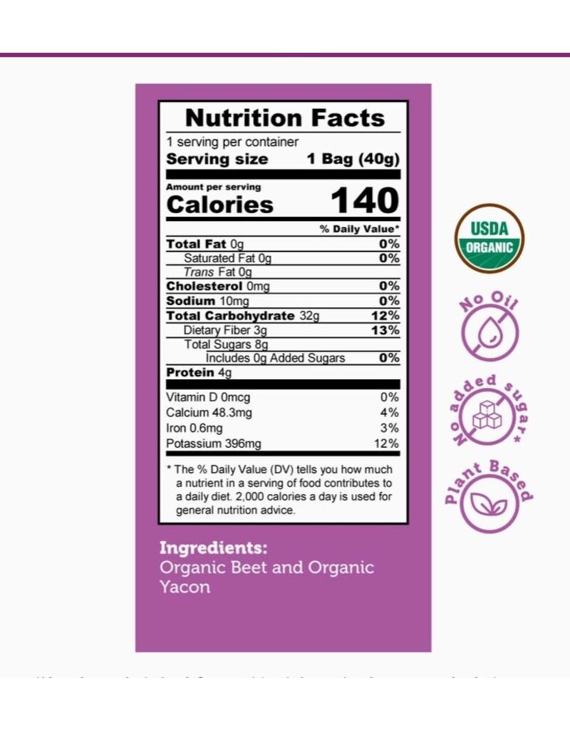 Baked Organic Beet Yacon Healthy Crispy Chips 1.4oz
