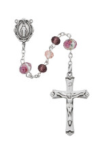 McVan Pink and Purple Floral Rosary with Deluxe Pewter Crucifix and Center