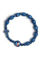 Lumen Mundi Carlo Acutis Blue Wood Drum Bead Stretch Bracelet