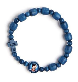 Lumen Mundi Carlo Acutis Blue Wood Drum Bead Stretch Bracelet