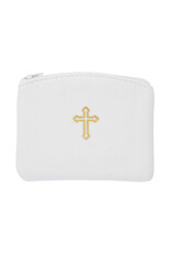 McVan White with Gold Cross Rosary Pouch
