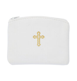 McVan White with Gold Cross Rosary Pouch