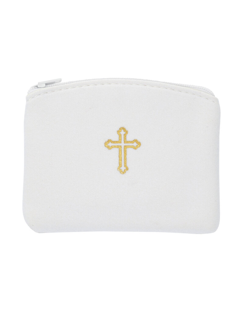 McVan White with Gold Cross Rosary Pouch