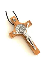 Olive Wood Benedict Crucifix Necklace on Cord