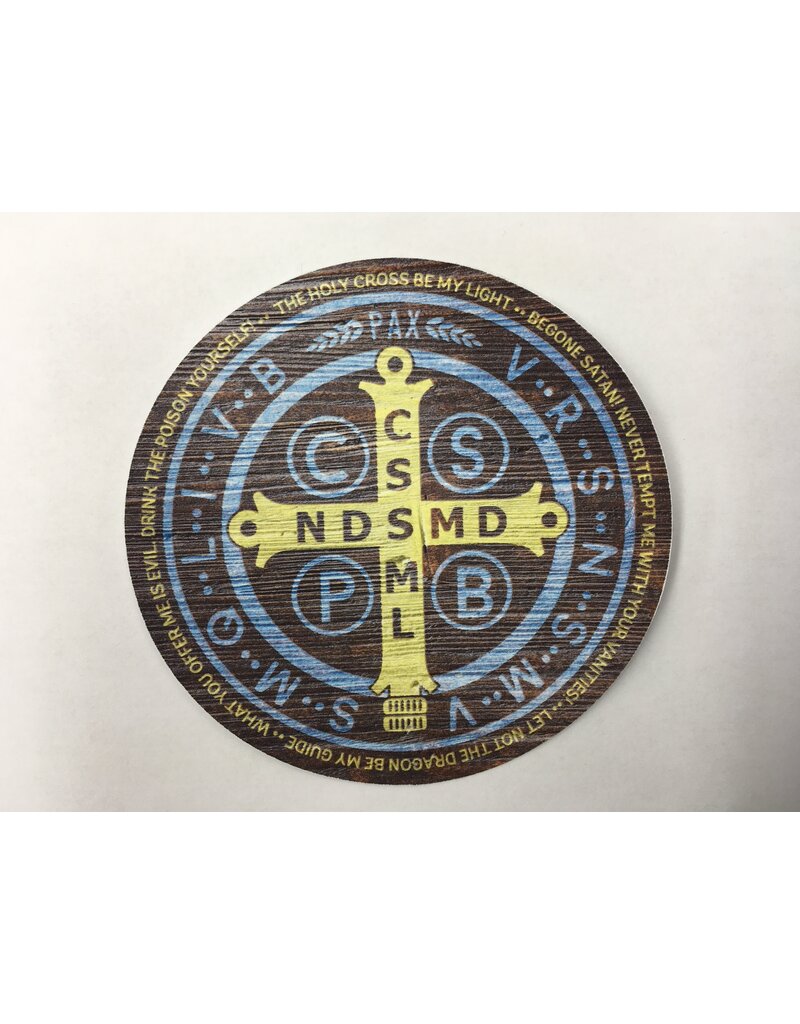 Be Still Prayer Space "Wood" St. Benedict Medal with Prayer Sticker