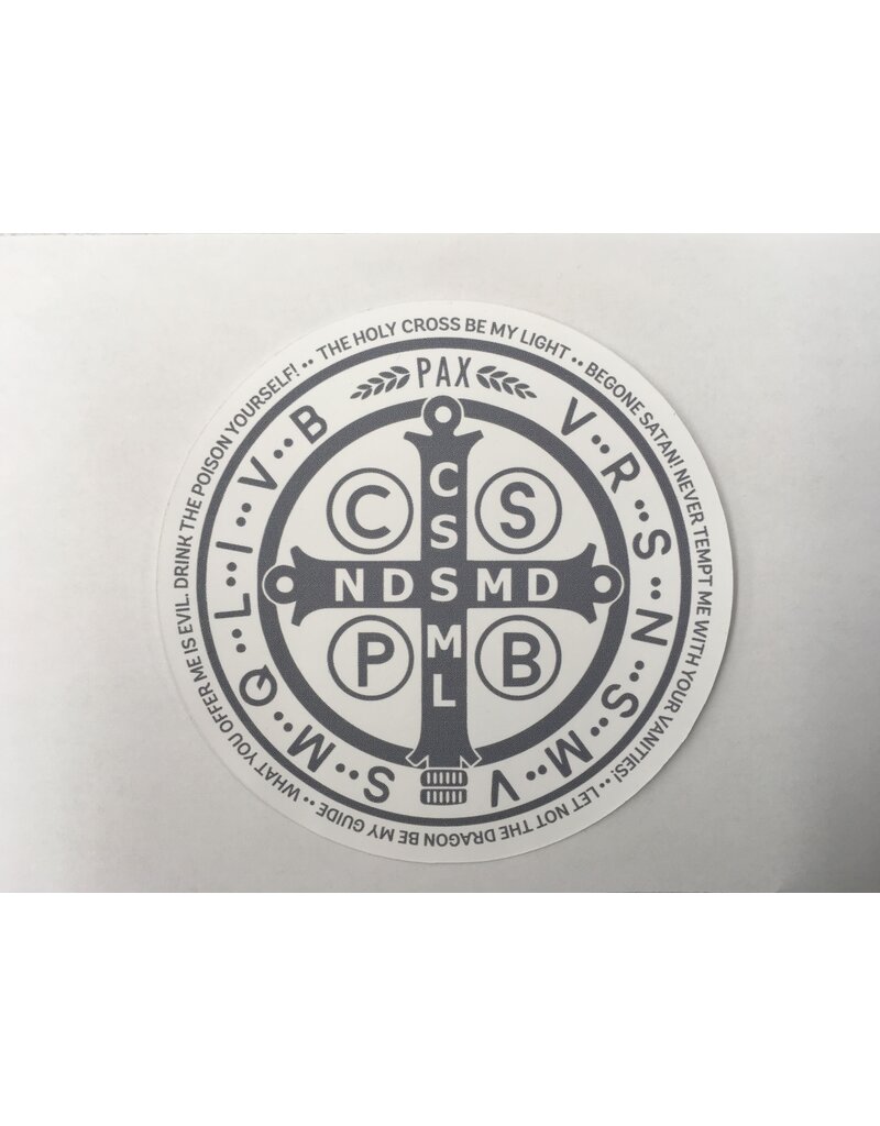 Be Still Prayer Space St. Benedict Medal with Prayer Grey Sticker with Card | Be Still Prayer Space