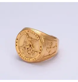 Aim Eternal Gold Saint St. Michael Protection Signet Ring Size 11
