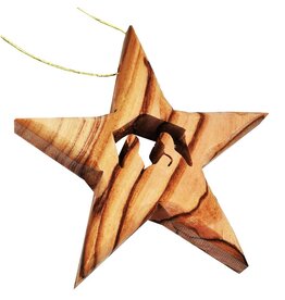 Olive Wood Ornament Bethlehem Star Nativity
