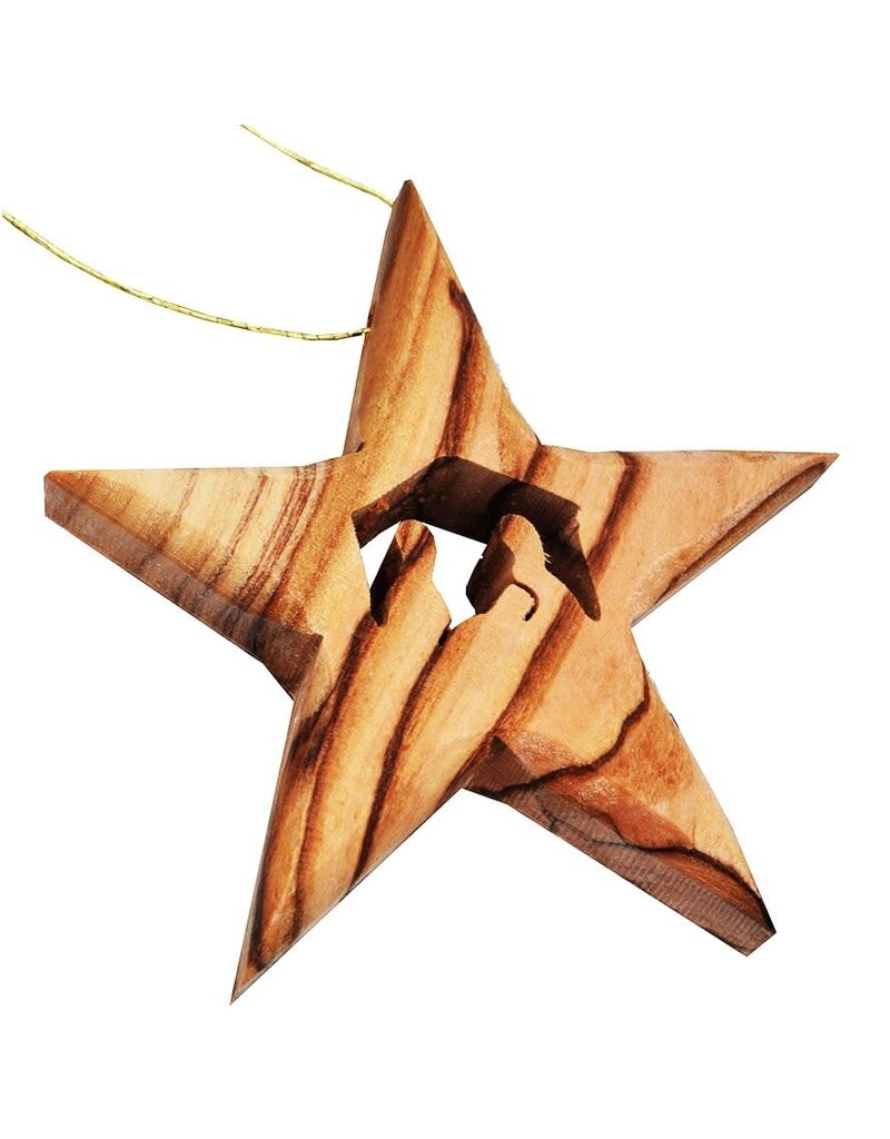 Olive Wood Ornament Bethlehem Star Nativity