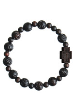 Sine Cera 10mm Rose Carved Jujube Wood Rosary Bracelet