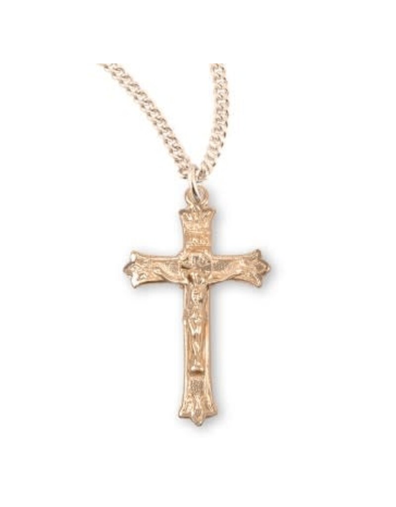 HMH Religious Triple Flare Tip Gold Over Sterling Silver Crucifix
