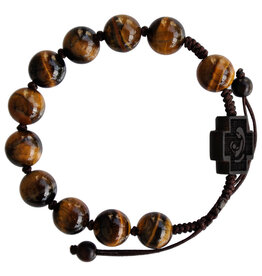 Sine Cera 10mm Adjustable Tiger Eye and Jujube Wood Rosary Bracelet