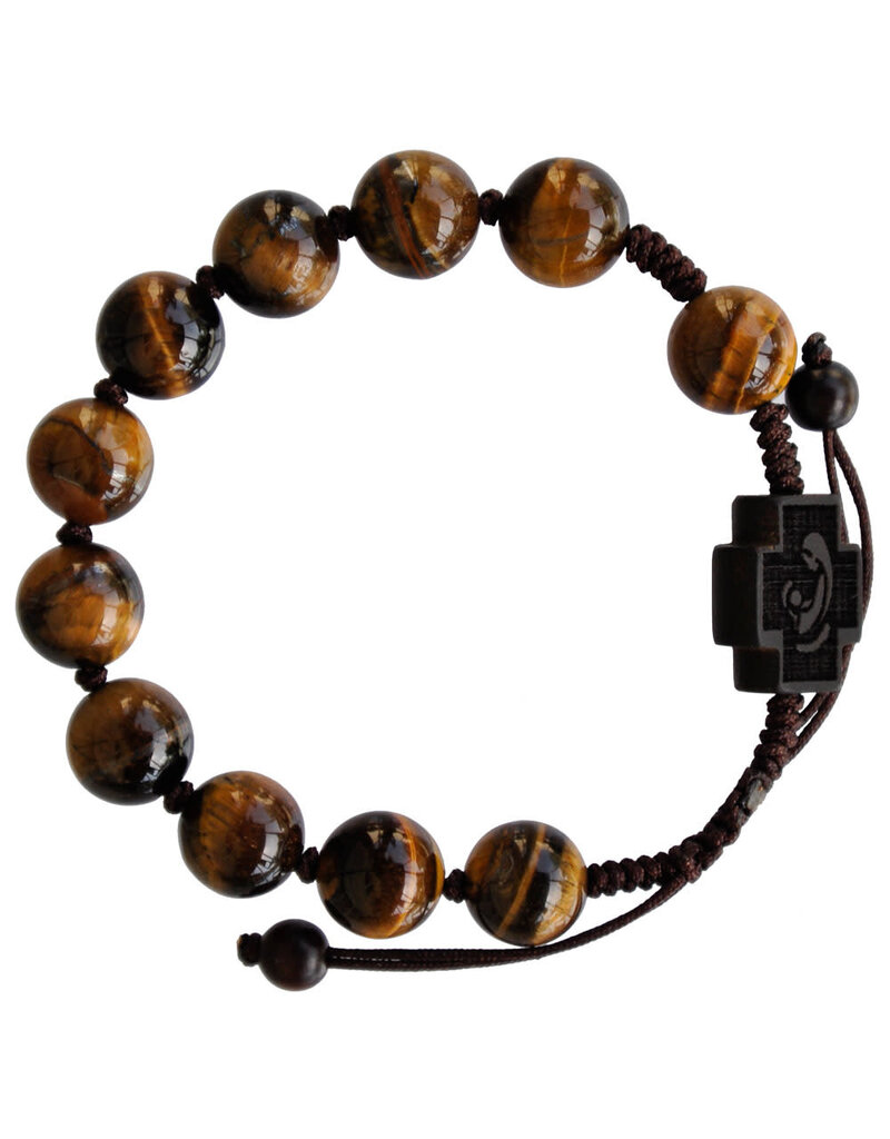 Sine Cera 10mm Adjustable Tiger Eye and Jujube Wood Rosary Bracelet