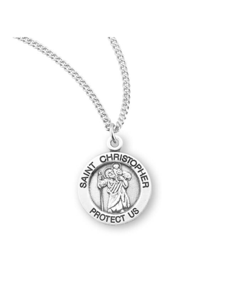 HMH Religious Sterling Silver St. Christopher Medal With 18" Chain Necklace