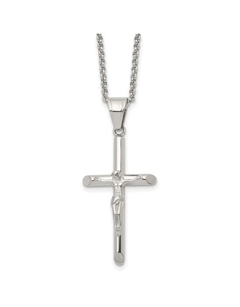 Stainless Steel Polished Crucifix 22" Necklace