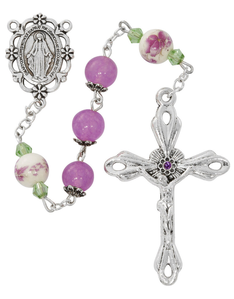 McVan Purple Flower Ceramic Rosary