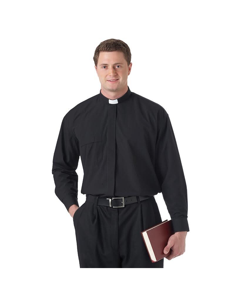 Long Sleeve Tab Collar Shirt - Black 17" 34 - 35"
