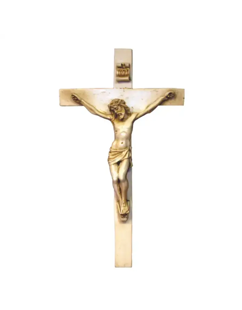 Goldscheider of Vienna Crucifix in Antiqued Alabaster & Resin 9.5"
