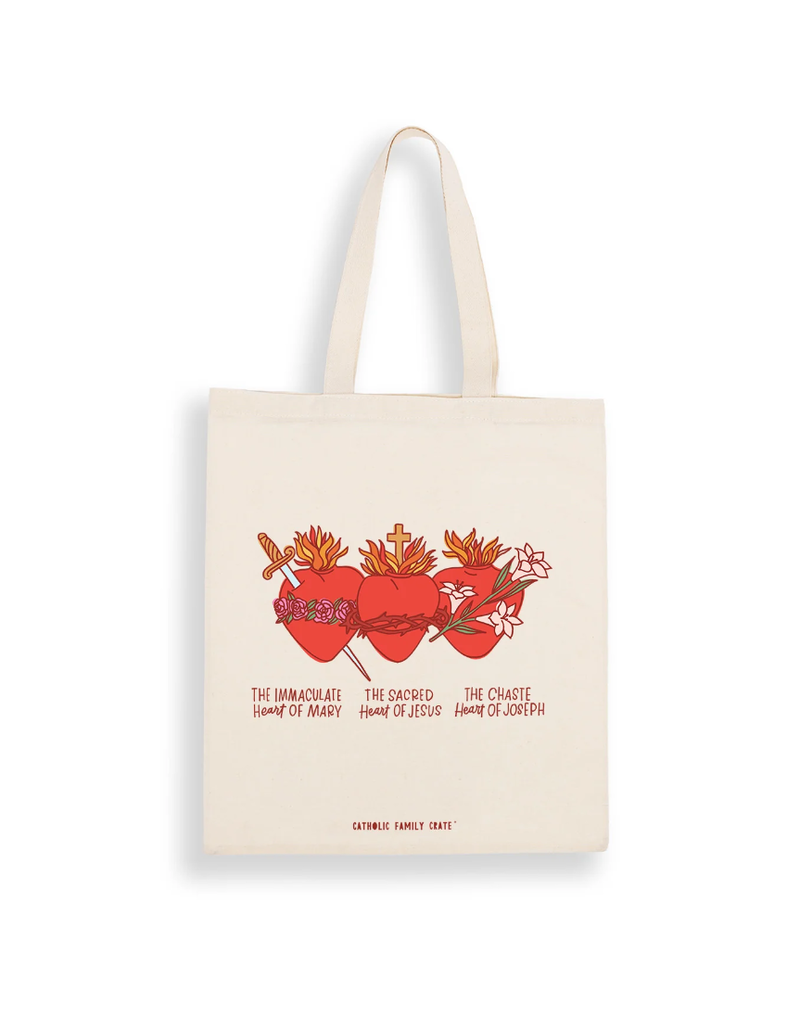 Catholic Family Crate Tote Bag: Holy Family Hearts