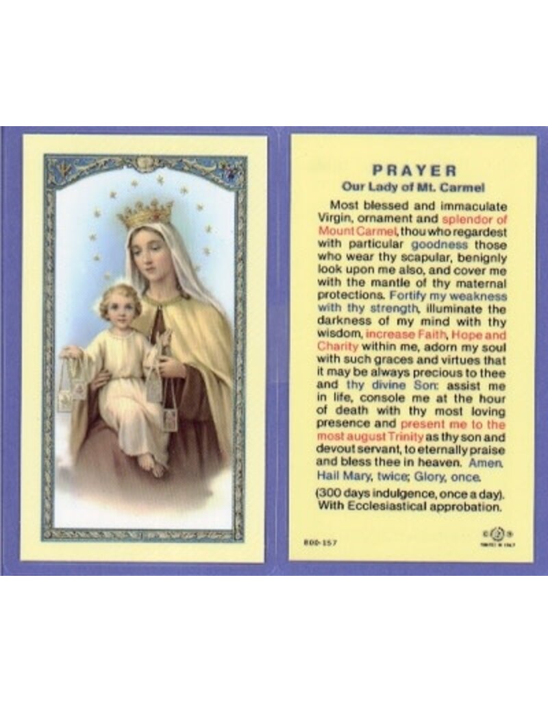 San Francis Imports Prayer to Our Lady of Mount Carmel Laminated Holy Card