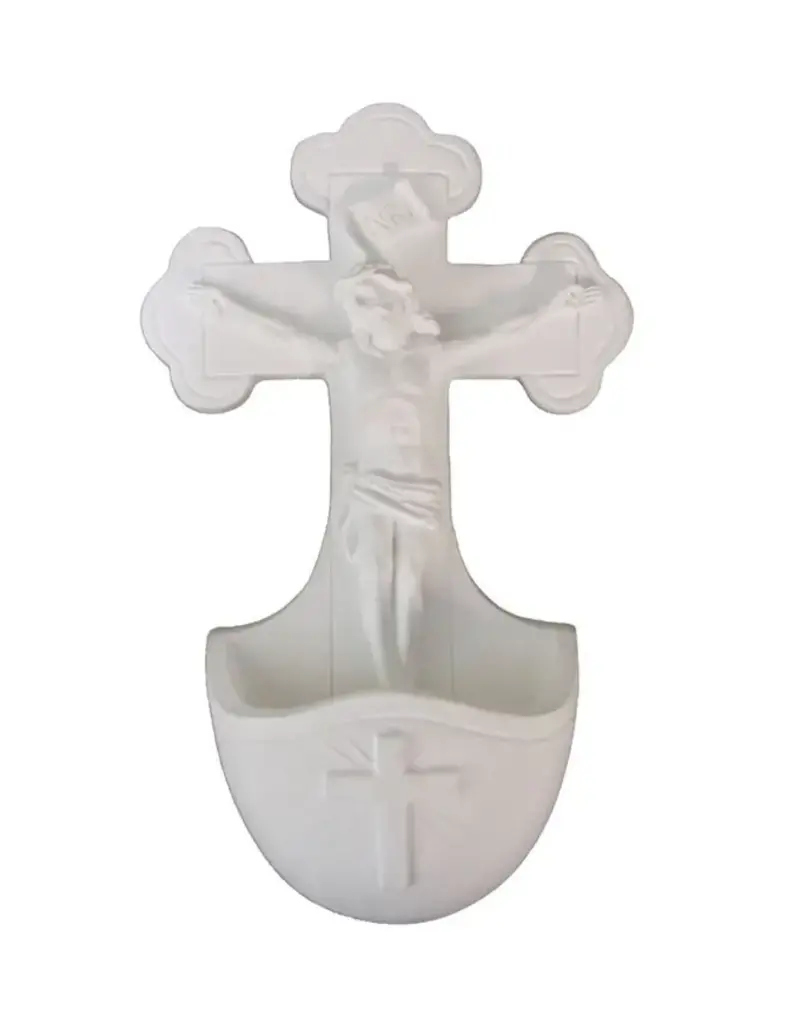 Goldscheider of Vienna Crucifixion Font in simple white 5"