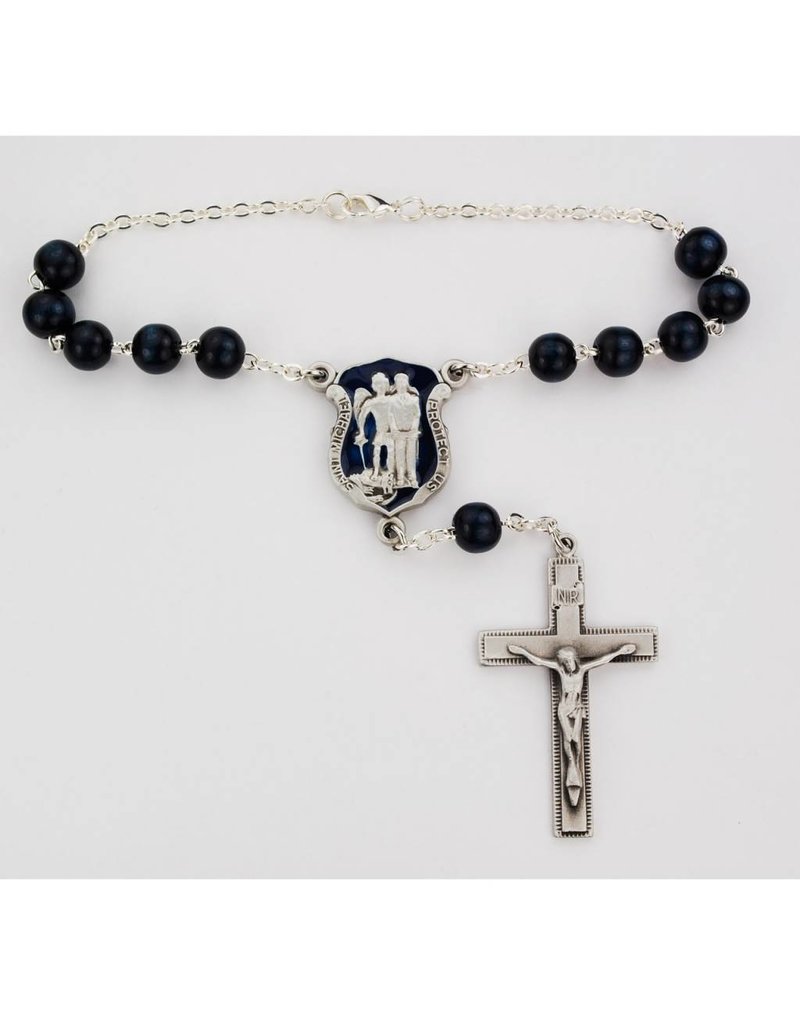 McVan St. Michael Blue Enameled Police Badge Auto Rosary