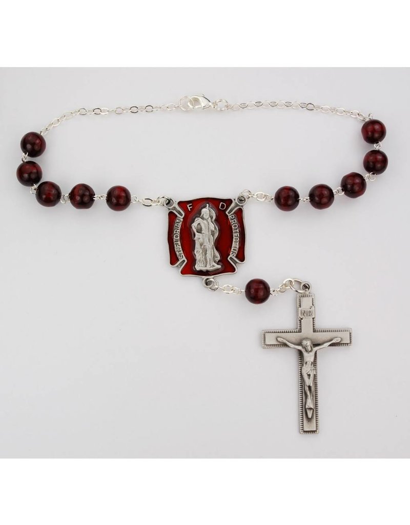 McVan St. Florian Red Enameled Firefighter's Auto Rosary
