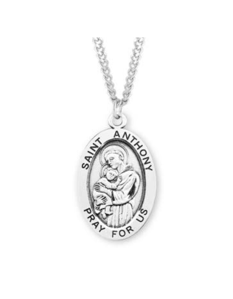 HMH Religious Sterling Silver Large Oval St Anthony 24" Chain