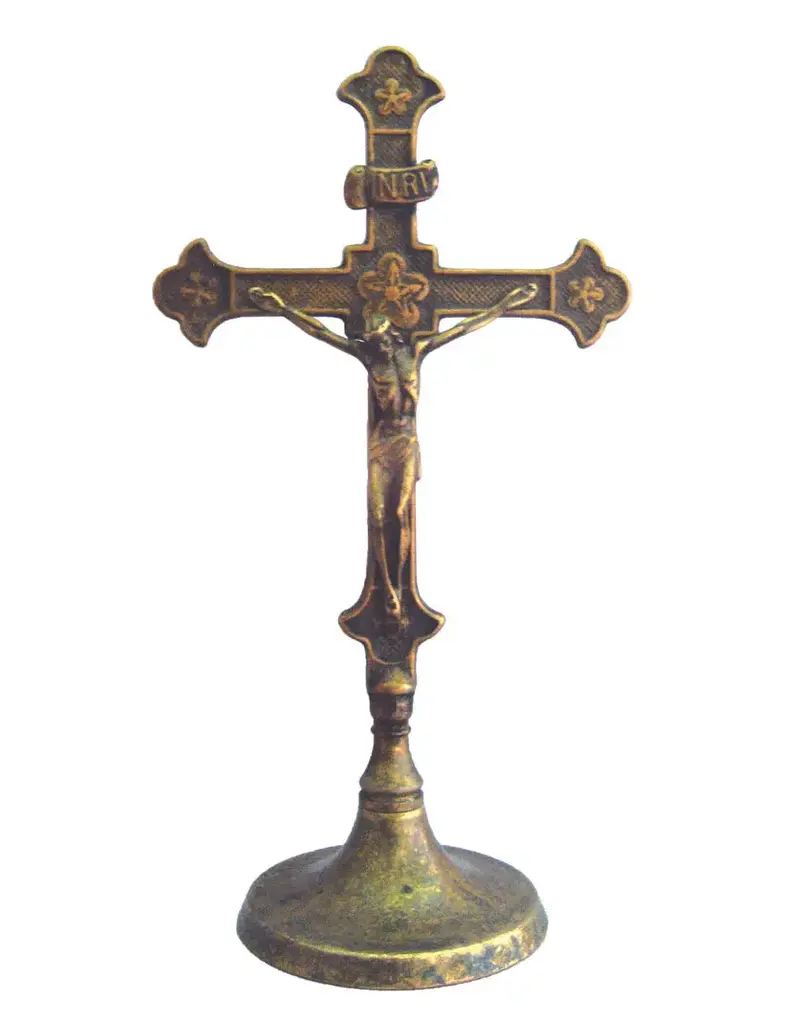 Goldscheider of Vienna Antique Brass Standing  Crucifix, 11"