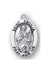 HMH Religious Saint Cecilia Sterling Silver Medal With 18" Chain Necklace