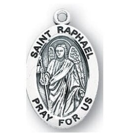 HMH Religious Sterling Silver St. Raphael Archangel Medal With 20" Chain Necklace