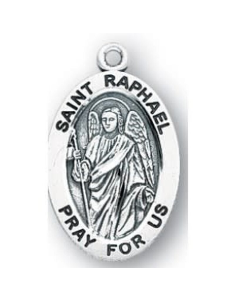 HMH Religious Sterling Silver St. Raphael Archangel Medal With 20" Chain Necklace