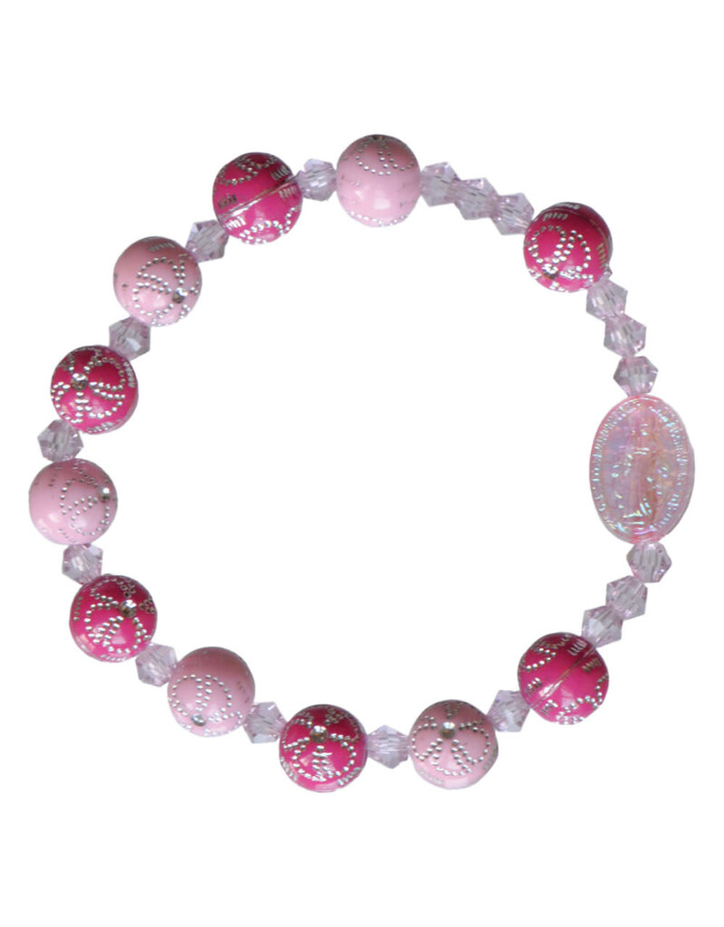 Sine Cera 8mm Pink Flower Acrylic Children’s Rosary Bracelet