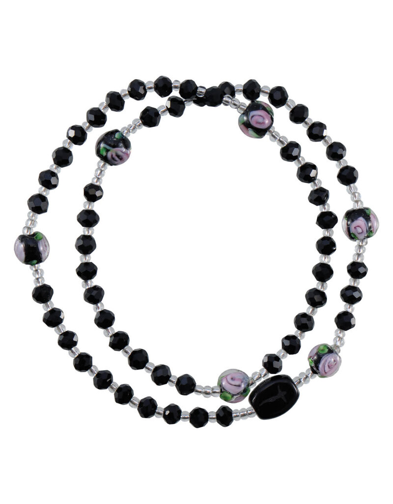 Sine Cera 4mm Black Genuine Crystal Twist Rosary Bracelet