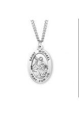 HMH Religious Sterling Silver St. Michael Archangel Oval Medal With 24" Chain Necklace