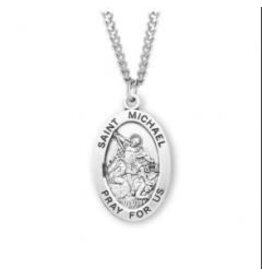 HMH Religious Sterling Silver St. Michael Archangel Oval Medal With 24" Chain Necklace