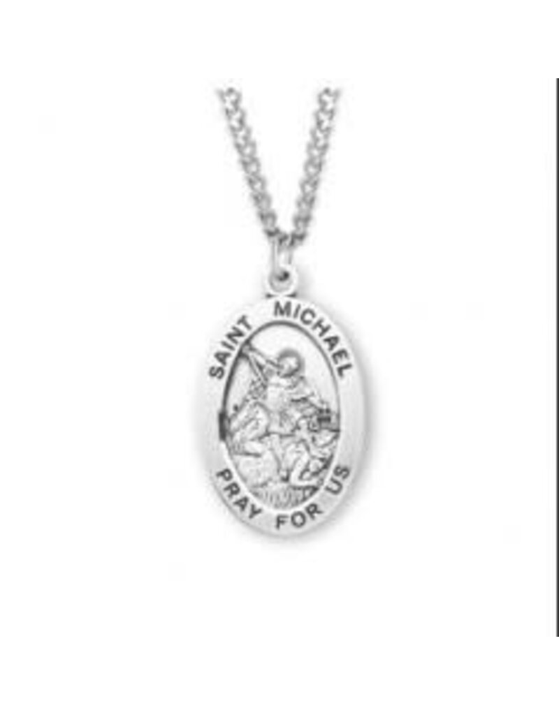 HMH Religious Sterling Silver St. Michael Archangel Oval Medal With 24" Chain Necklace