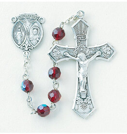 HMH Religious 6mm Tin Cut Ruby Aurora Borealis New England Pewter Rosary