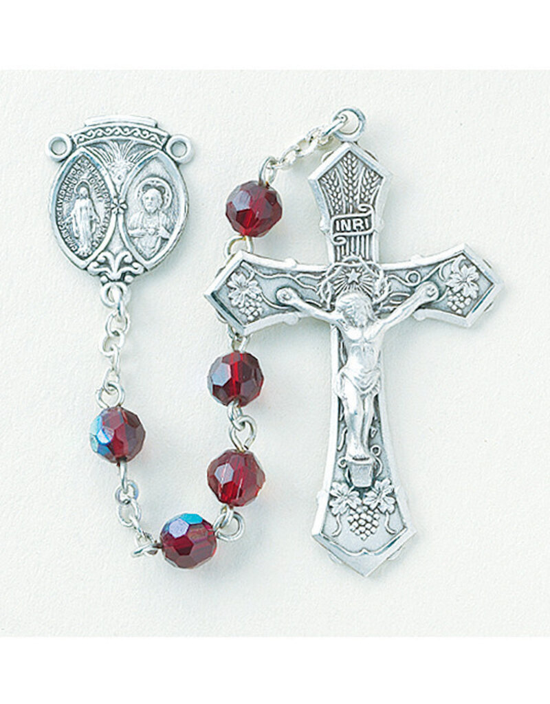 HMH Religious 6mm Tin Cut Ruby Aurora Borealis New England Pewter Rosary