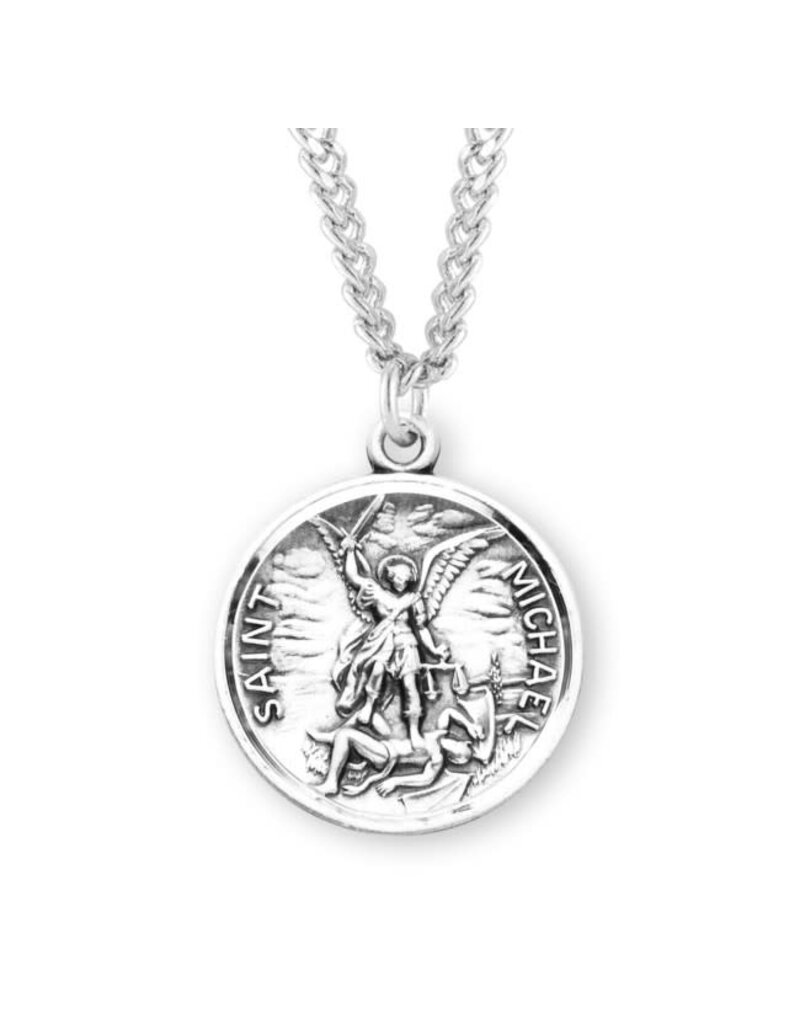 HMH Religious Sterling Silver St. Michael Archangel Medal With 24" Chain Necklace