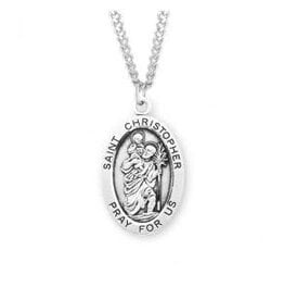 HMH Religious Sterling Silver Large St. Christopher Medal With 24" Chain Necklace