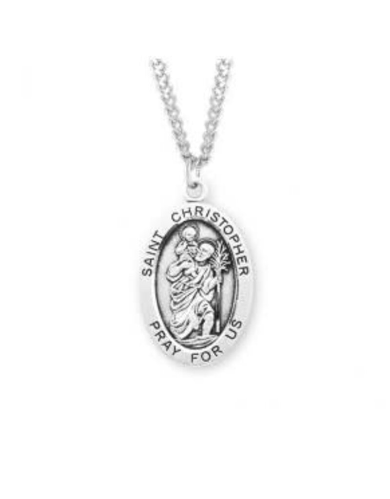 HMH Religious Sterling Silver Large St. Christopher Medal With 24" Chain Necklace
